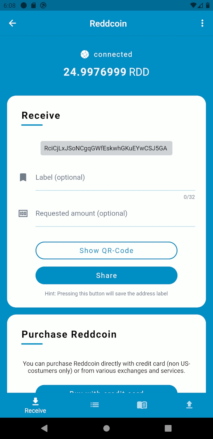 Reddcoin Mobile Wallet Captura de pantalla 2