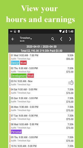 Timesheet – Work Hours Tracker Screenshot 2