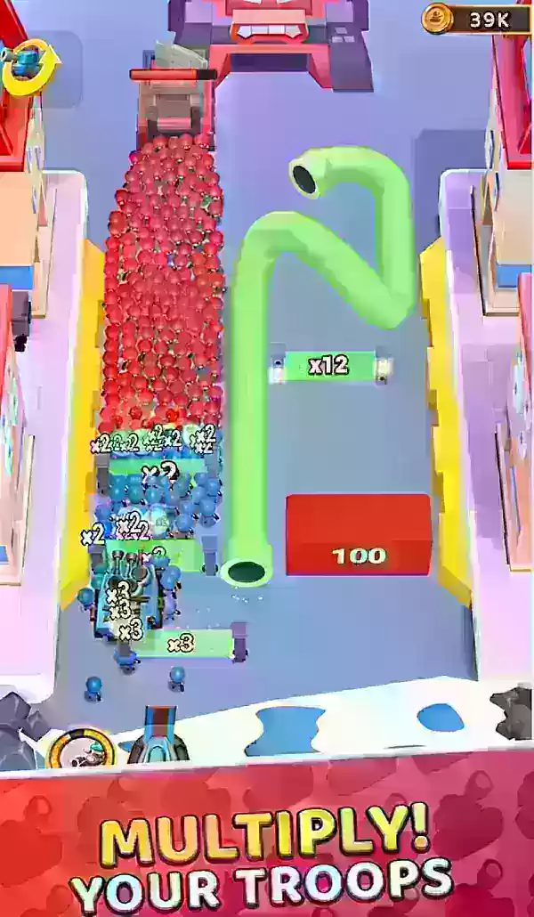Grunt Rush Screenshot che mostra unità blu che si fanno strada attraverso il moltiplicatore.