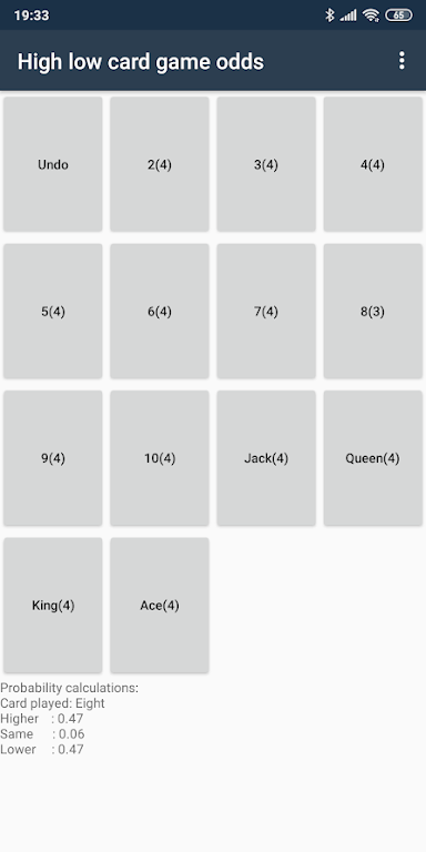 High low card game odds Captura de pantalla 1