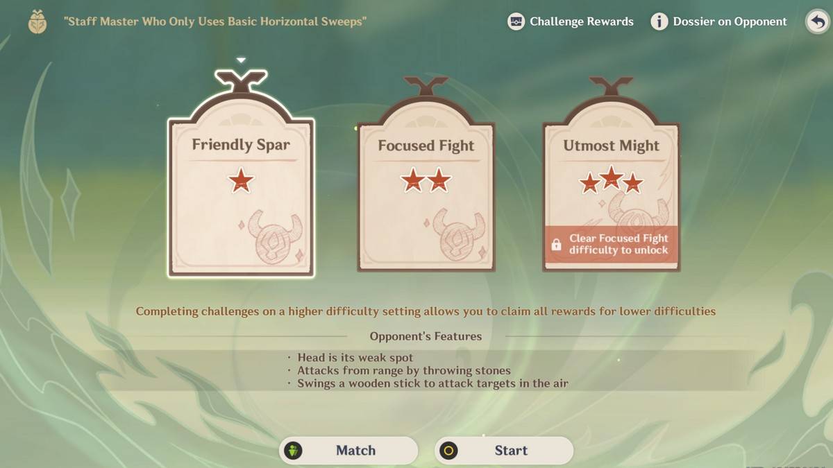 A screenshot from Genshin Impact montrant les niveaux de difficulté de l'événement Shuyu's Baffling Beetle Battle Bowl.