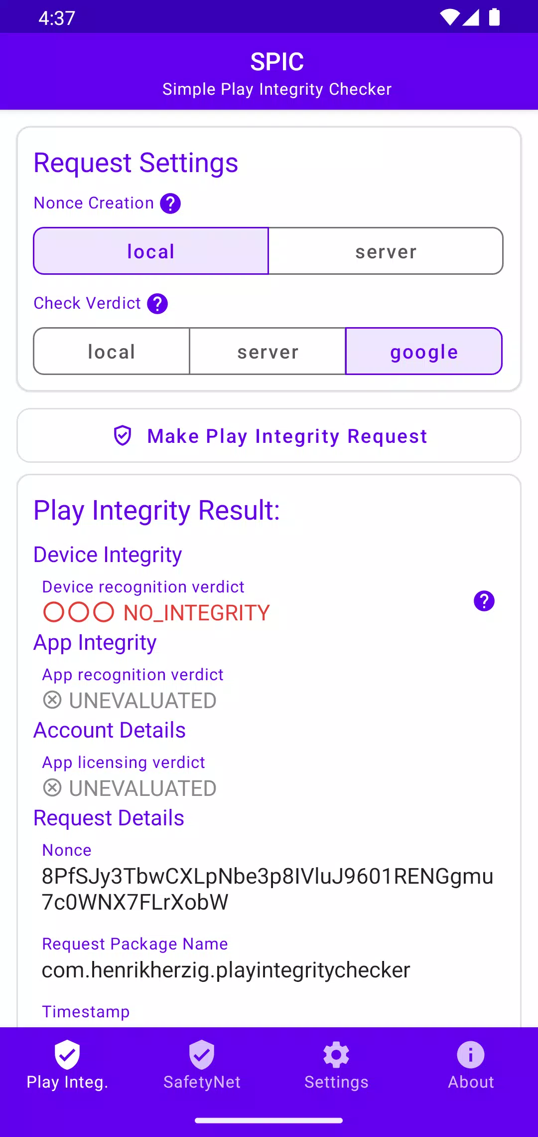SPIC - Play Integrity Checker ဖန်သားပြင်ဓာတ်ပုံ 0
