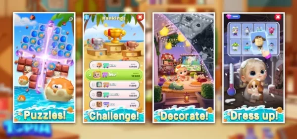 Puzzles y juegos coloridos diseñados para niños, con personajes divertidos, actividades interesantes, bebés y diferentes atuendos