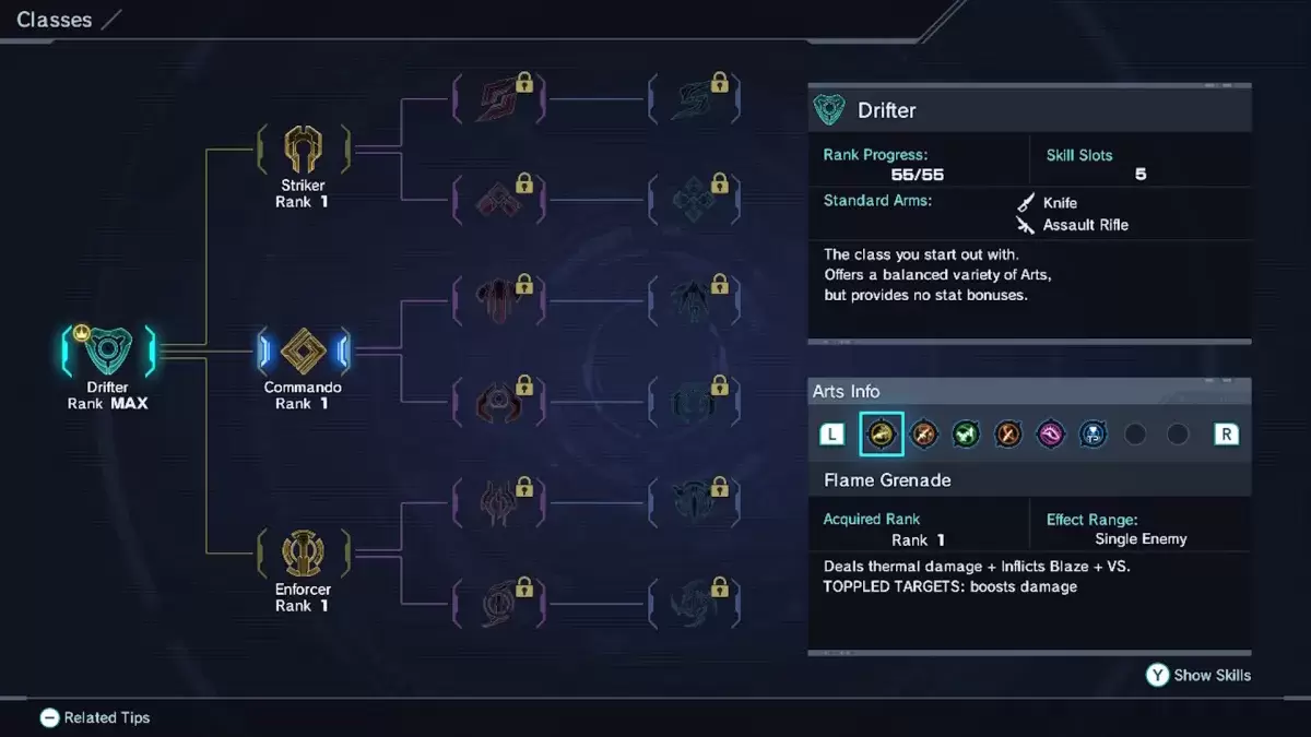 Ang pagpipilian sa klase ng drifter sa Xenoblade Chronicles x