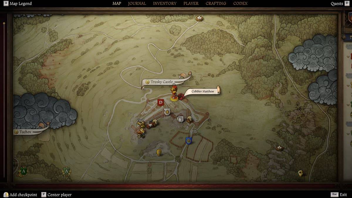 Shoe vendor location marked on Kingdom Come Deliverance 2 map